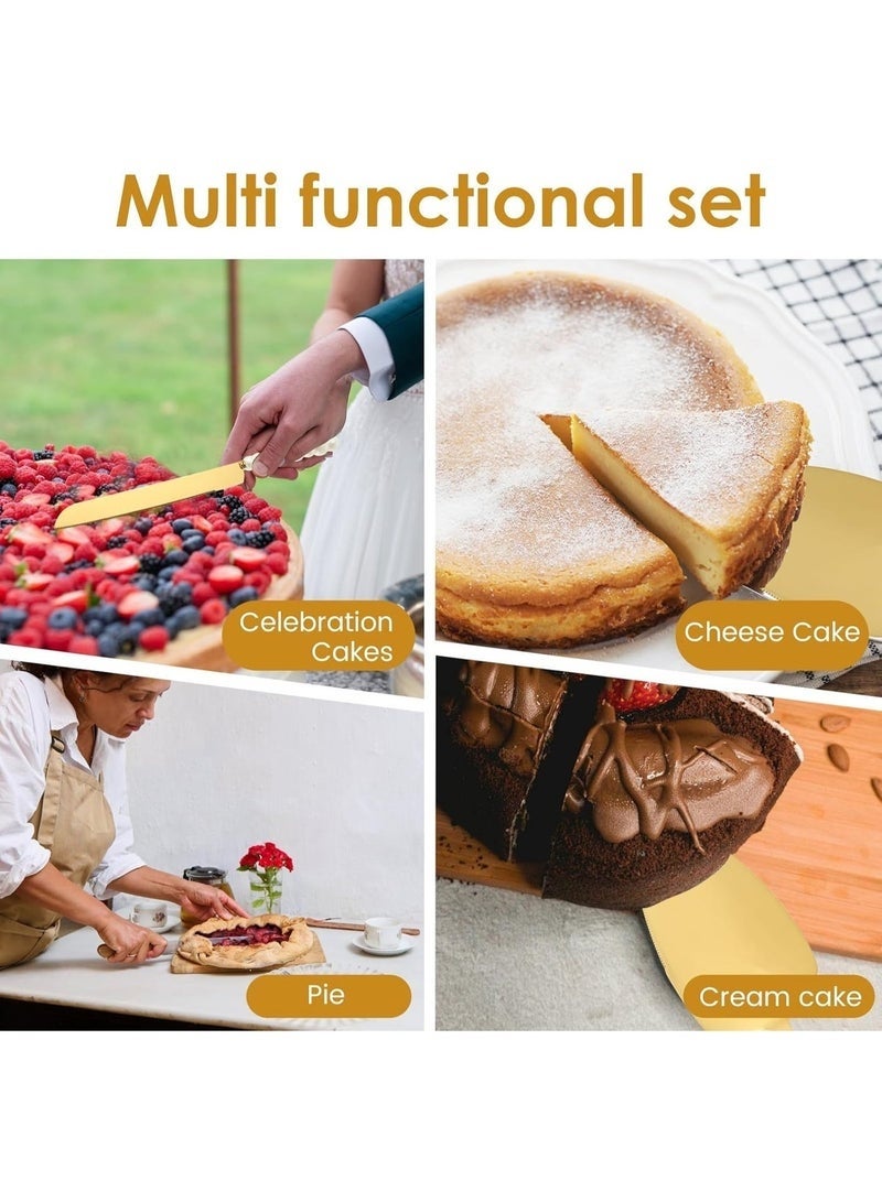YSR VEF 4 PCS Pearl Cake Serving Set,Wedding Cake Knife and Server Set with Forks,Cake Cutting Set with Stainless Steel Serrated Edges Pearl Handle Cake Cutting Set ,Stainless Steel PieCutter Pizza Spatula, Wedding/Birthday/Anniversary Bridal Gift, Engagement Gift for Couples (Gold) - Image 4
